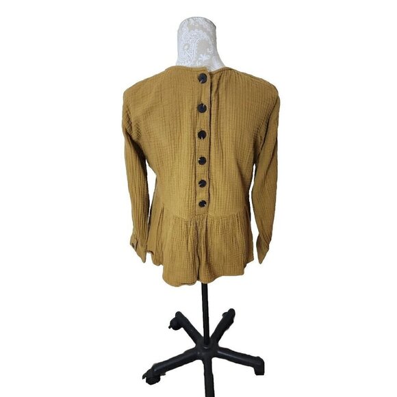 Madewell Peplum Top Brown Long Sleeve Lightspun Button-Back Women's Small - Picture 5 of 10